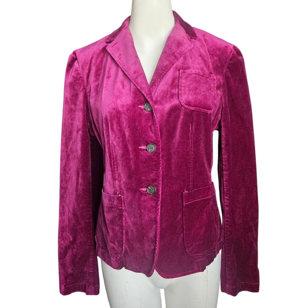 Lands End Womens Velvet Purple Blazer Sz 10‎ Holiday Party Festive